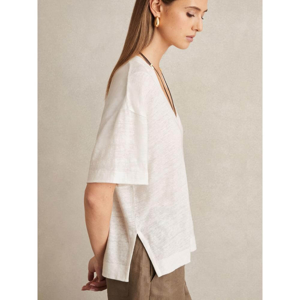 REISS EMBER Linen V Neck T Shirt | Jarrolds, Norwich
